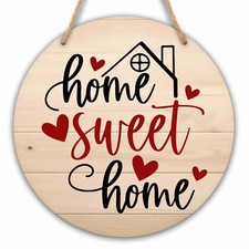 Welcome Sign for Front Door, Home Sweet Home Round Hanging Sign With Rope, Ho...