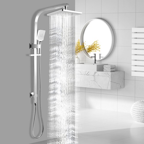 ACA WELS 8/10" Square Shower Head Set Handheld Rail Shower System Mixer Taps - Picture 10 of 126