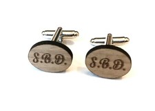 Personalised Cufflinks In Wood Engraved With Initials  Gift Bag Anydore Font