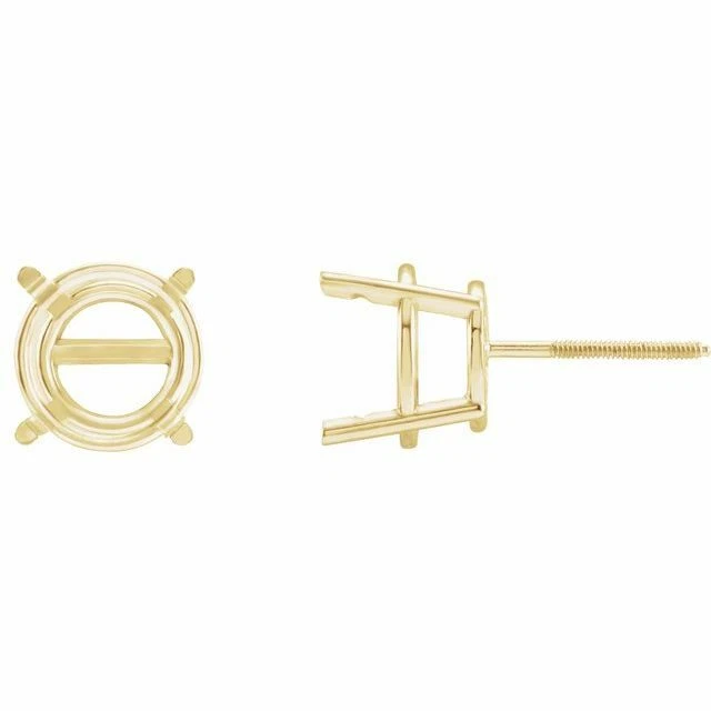 14K Yellow Gold Round Pre-Notched Stud Earring Mount Setting Threaded - 1 Piece - Image 3 of 4
