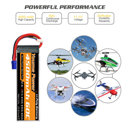11.1V 4500mAh 3S LiPo Battery 60C EC5 for RC Car Truck Helicopter FPV Drone Boat - Picture 3 of 6