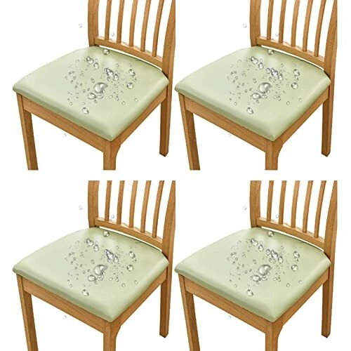 Chair Seat Covers Set of 4 PU Chair Covers for Dining Room Chair 4pcs Green