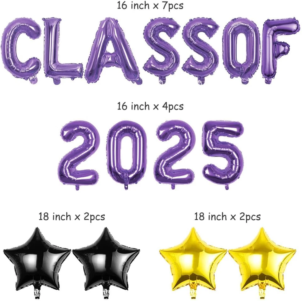 Clase de 2025 Globos con Estrella Colgando Globos de Lámina Carta para High School Co Foto 2 de 4