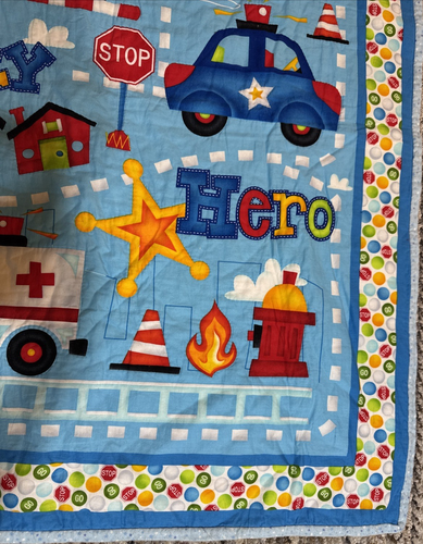 Baby Quilt Hand Made Rescue Vehicles Safety Hero Quilted 34”x41” Nursery - Picture 6 of 7