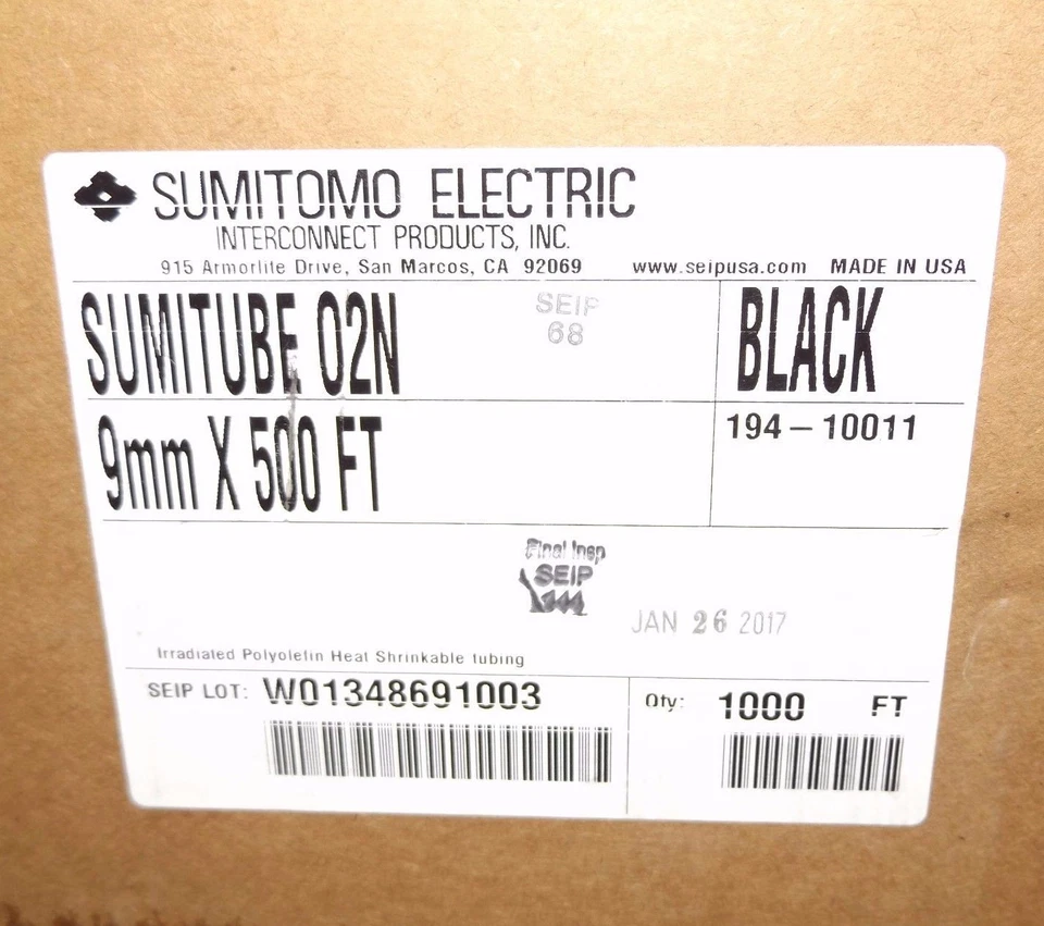 Estuche de 1000 pies Sumitomo 1038720 Sumitube 02N negro termocontraíble 9 mm Foto 4 de 4