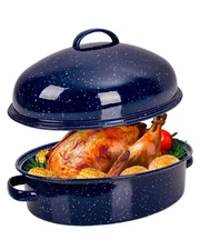Roasting Pan with Lid and Rack 18" Deep Large Oval Enamel Roaster Pan, Oven D...