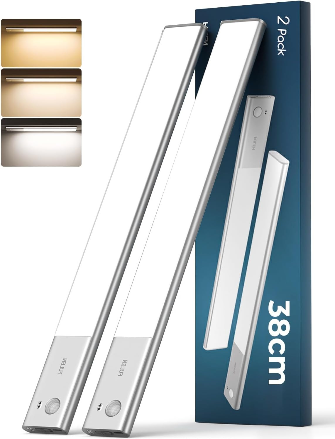 Barre LED Cuisine 38cm argentée avec détecteur de mouvement et batterie USB intégrée