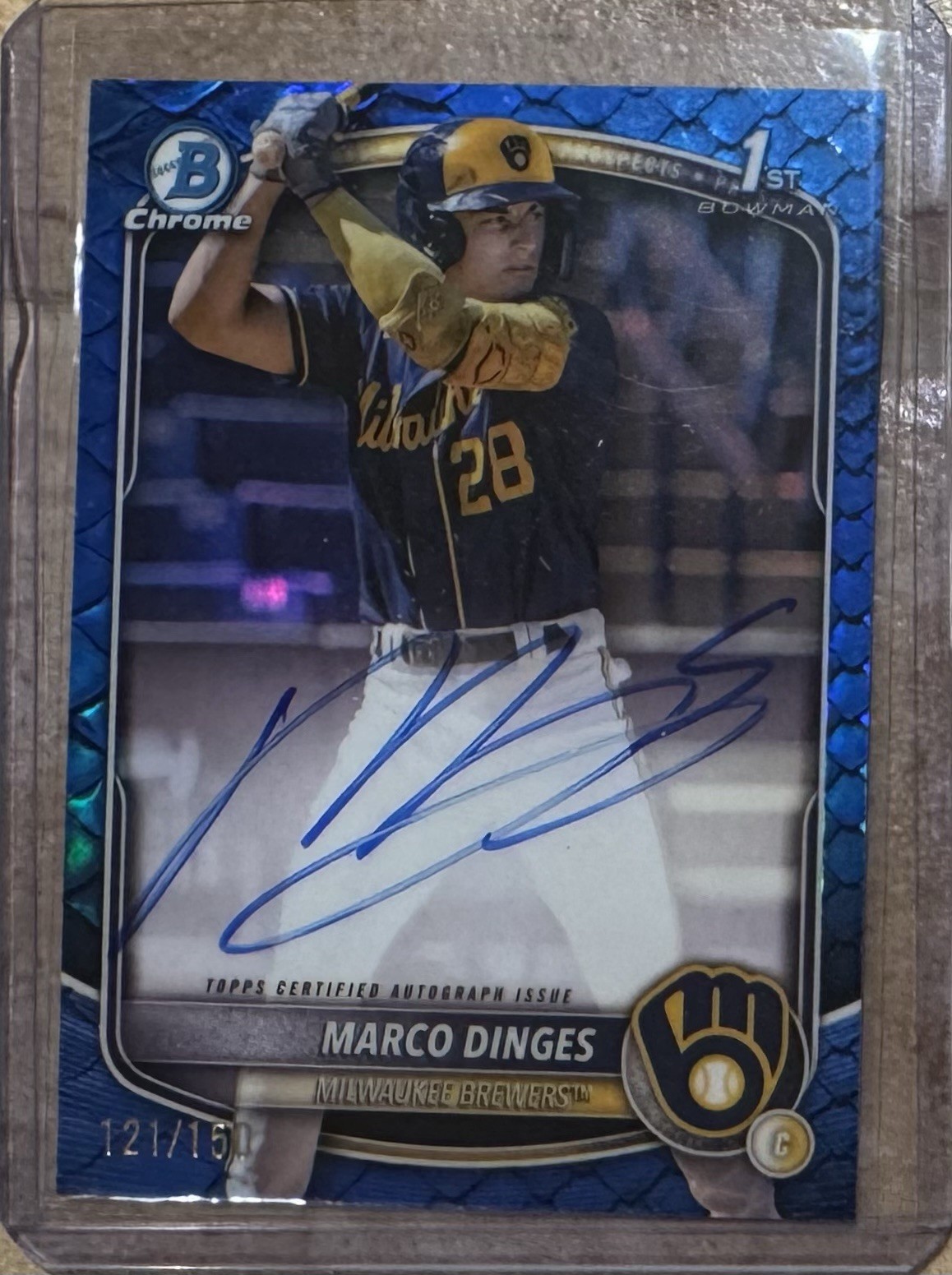 2025 Bowman Chrome Marco Dinges Blue Reptilian Auto /150 Brewers #CPA-MD