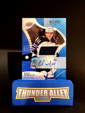 2021-22 UD Allure COLE PERFETTI Blue Line Auto Jersey #03/75 Rookie Card Jets. rookie card picture