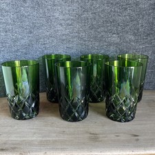 Lotto bicchieri cristallo molati a mano copertura vetro verde smeraldo -design vintage 