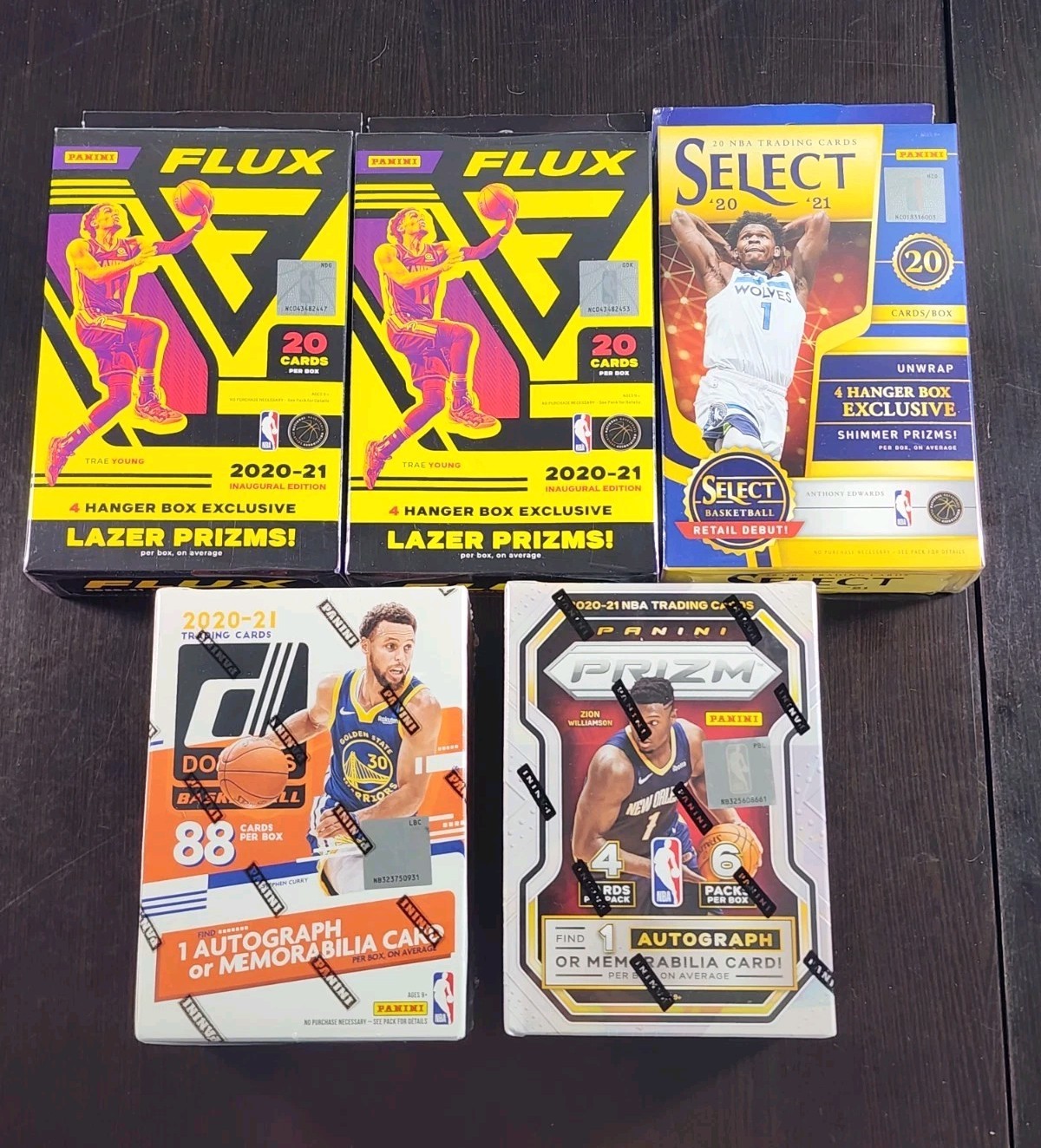 (5) Box Lot Basketball 2020 Select Prizm Donruss Blaster Rare Auto Sealed Packs