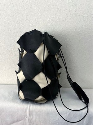 Jil Sander Leather Drawstring Bag Cylinder Bucket Puzzle Style Auth from Japan