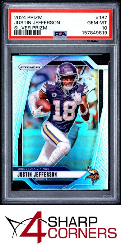 2024 PANINI PRIZM SILVER #187 JUSTIN JEFFERSON VIKINGS PSA 10