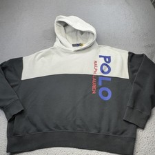 Polo Ralph Lauren Hoodie Mens Large Black Color Block Logo Spell Out Swiss Patch