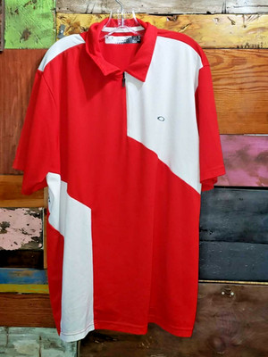 Oakley Golf Preformance Quarter Zip Track Polo Red And White XXL