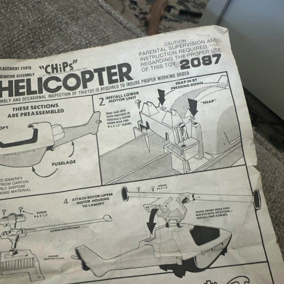 De colección '77 Chips Patrulla de Carreteras Helicóptero Imperio Juguetes Niños Amor SOLO INSTRUCCIONES Foto 3 de 4