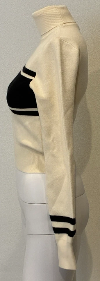 Suéter Forever 21 Mujer Rayas Cuello Alto Talla S Marfil Negro Náutico Preppy Foto 4 de 4