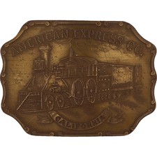 Brass American Express Mail Steam Locomotive California 70s Vintage Belt Buckle