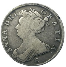 Queen Anne 1707 Milled Silver Half Crown, Sexto Edge, E Below S3605