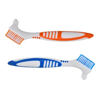 Denture Cleaning Brushes 2-Pack with Dual-Angle Heads - Soft Nylon Bristles