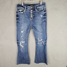 Judy Blue Trouser Flare Jeans Womens 9/29 Denim Distressed Raw Hem Button Fly