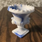 Vintage Akro Agate Blue & White Slag Glass Toothpick Holder