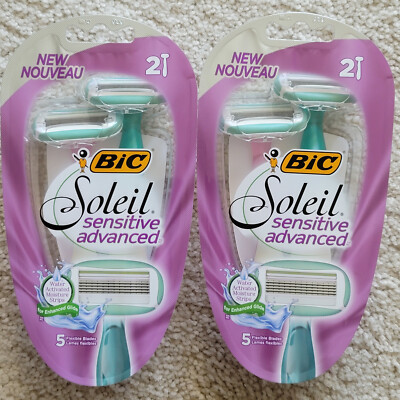 LOT OF 2 x BIC Soleil Sensitive Advanced 5 Blade Women's Disposable Razor 2ct ea