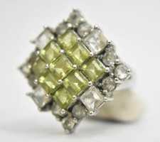 Green ring vintage cocktail boho women sterling silver  Size  6
