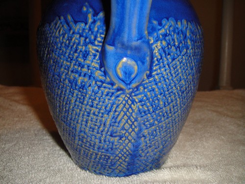 Vintage Craft Pottery Pitcher Beautiful Blue Color Ribbed Texture - Picture 11 of 11