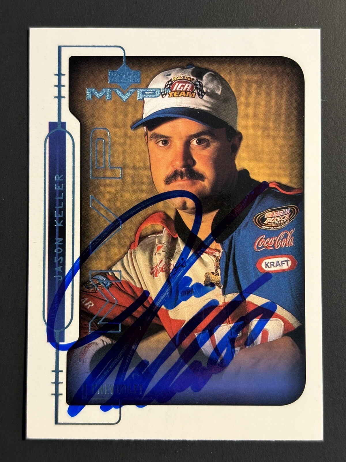 JASON KELLER 2000 UPPER DECK MVP #41 AUTOGRAPHED NASCAR RACING CARD