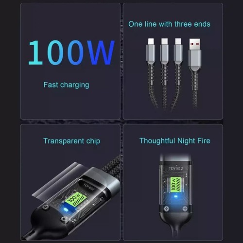 Transparent Luminous 3-in-1 Super Fast Charging Cable, USB Cable Fast Charging - Picture 5 of 7