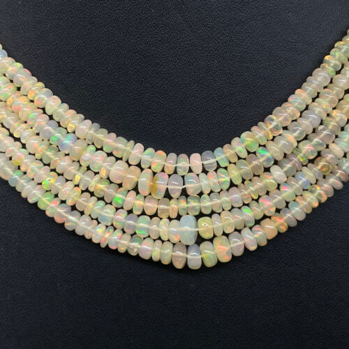 18 Inch Natural Ethiopian Opal Necklace Fiery Untreated Cabochon Beads 925 Clasp - Afbeelding 1 van 12