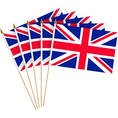 G128 24 Pack Handheld United Kingdom UK Stick Flags 8x12 In Printed 150D Poly