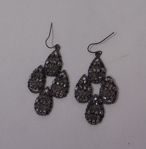 Michelle Ladies Earrings Black Teardrops Rhinestones Fashion Drop Dangle Hook - Picture 7 of 12