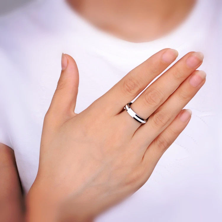 Black/White Enamel Party Band Men Women 316L Titanium Steel Couple Rings Sz 6-12 - Image 2 of 4