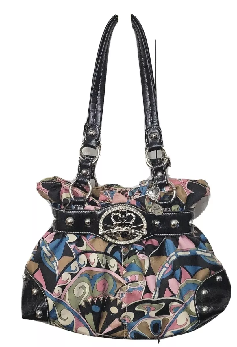 Kathy Van Zeeland pink multi color double handle purse classic crown charm