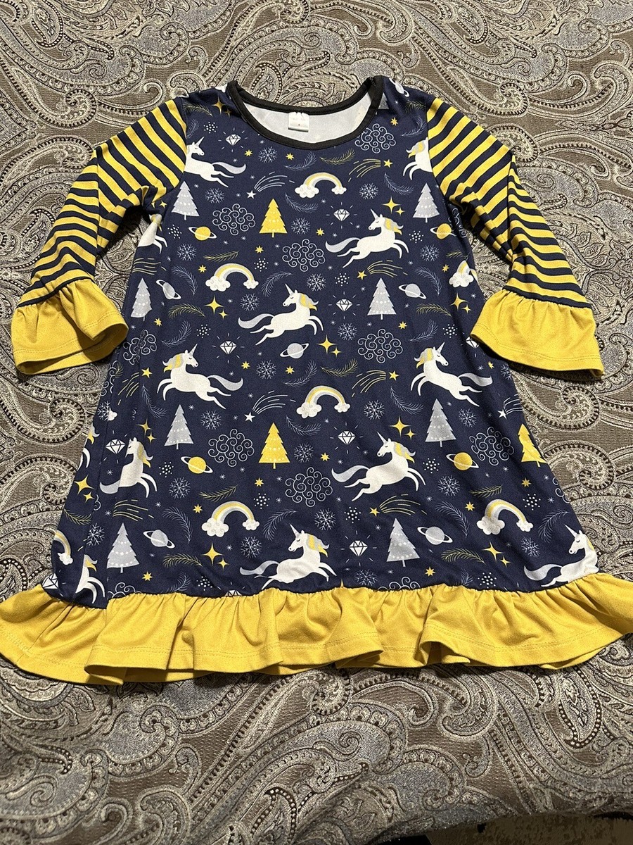 Penelope Plumm Girls Blue And Yellow Planets Christmas Trees Size
