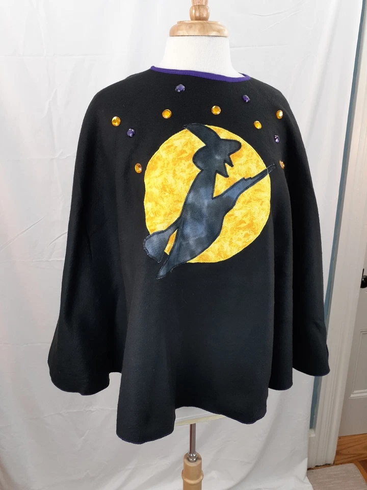 Shane Lee Inc женщин один размер черный ведьма Луна нашивка плащ флис драгоценные камни Хэллоуин - Изображение 2 из 4