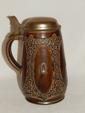 Bierkrug mit Zinndeckel Wick Werke Neue Ära Kölnisch braun um 1912  20,5 cm  1 L