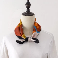 100% Silk 20" square Scarf Women neckerchief Bandana Horse Head Orange Yellow