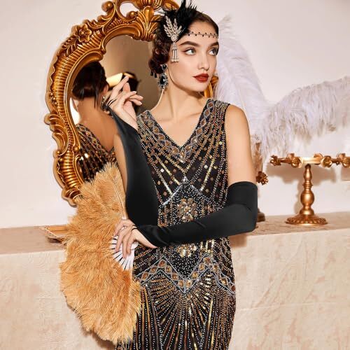Gloves Costum,Fingerless Gloves,Opera Gloves,Satin Gloves,Long Opera Black - Picture 2 of 7
