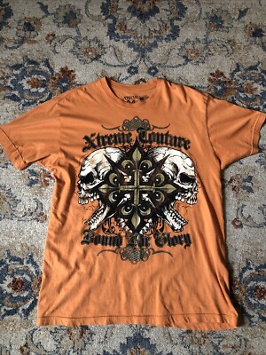 Xtreme Couture Skull Orange T Shirt Men s Size XL MMA Y2K