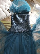 Tadashi Shoji One Shoulder Tulle Gown Dress Lace Sequined Emerald 990 US2 S NWT
