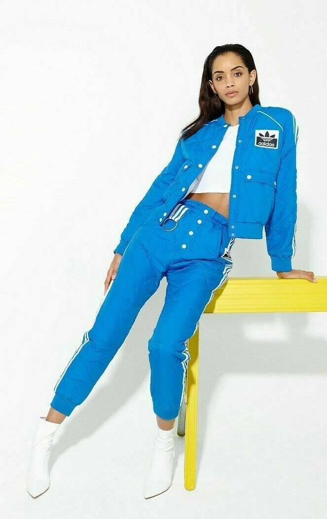 ADIDAS Originals OLIVIA OBLANC Kendall Jenner Blue Quilted 3-Stripe Jogger LARGE