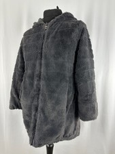 Womens Faux Fur Coat Pronto Moda Planet Grey Reversible Quilted Hooded Parka M