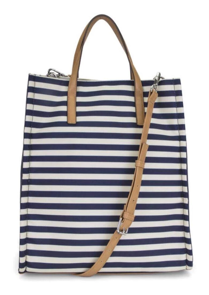 Bonito bolso de mano para mujer Nautica, rayas índigo, nailon guijarro lona azul/blanco Str Foto 2 de 4
