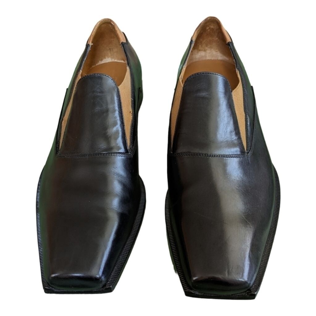 Alexander McQueen Black Leather Tan Elastic Square Toe Loafers Size 8.5-9 Sharp! Women main image 4