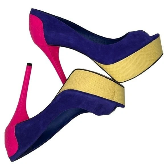 BRIAN ATWOOD Blayne Colorblock Gamuza Peeptoe Tacones Talla 7 Foto 4 de 4