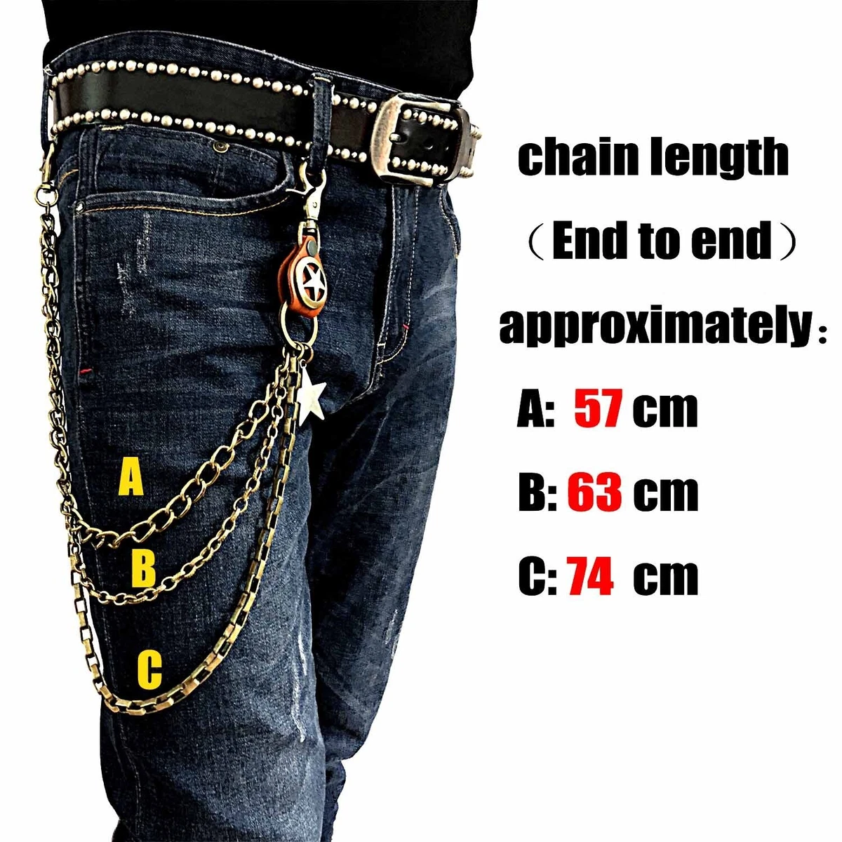 Gold Color Three Lines Metal Punk Pants chain Hip Hop Trousers