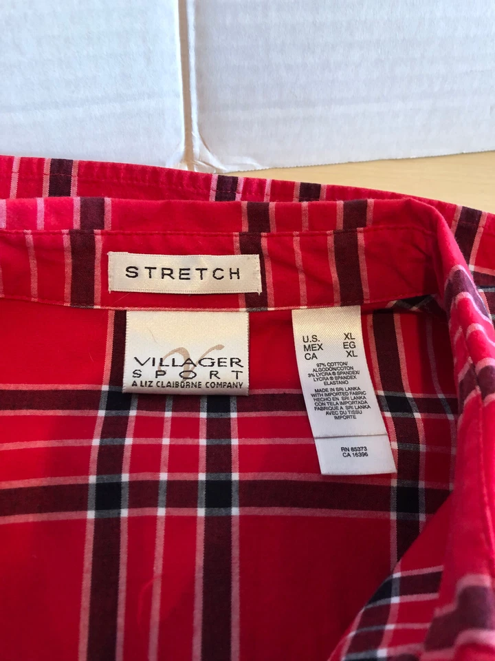 Blusa Villager Sport elástica XL roja a cuadros para mujer 23" axilas a axilas #JS Foto 3 de 3